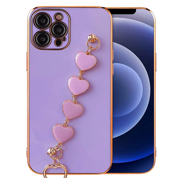 Ally iPhone 13 Pro 6.1inç Kılıf Kalp Bileklik Tutuculu Lüx Silikon Askılı Kılıf-(5775) - Beyaz