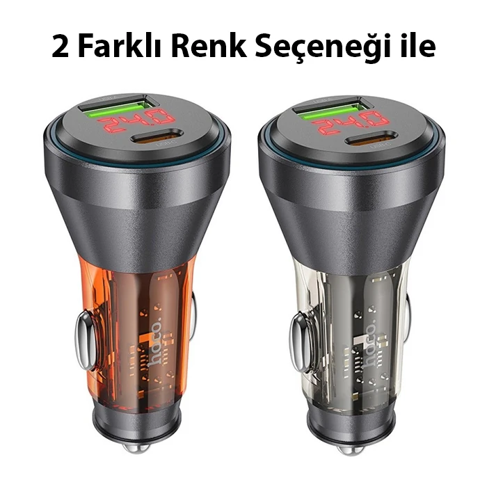 HOCO NZ12B Unimpeded PD48W USB + Type-C Araç Çakmaklık Hızlı Şarj Aleti-(5775) - Siyah