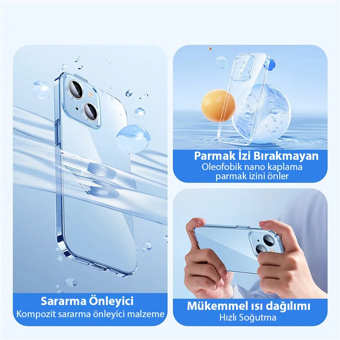 Baseus iPhone 15 Crystal Serisi Silikon Kılıf + Tempered Ekran Koruyucu Set-(5775) - Şeffaf 2