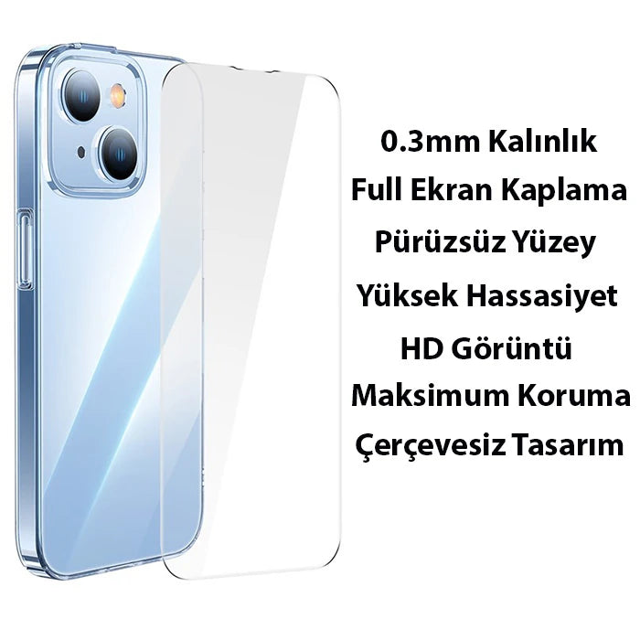 Baseus iPhone 15 Crystal Serisi Silikon Kılıf + Tempered Ekran Koruyucu Set-(5775) - Şeffaf 2