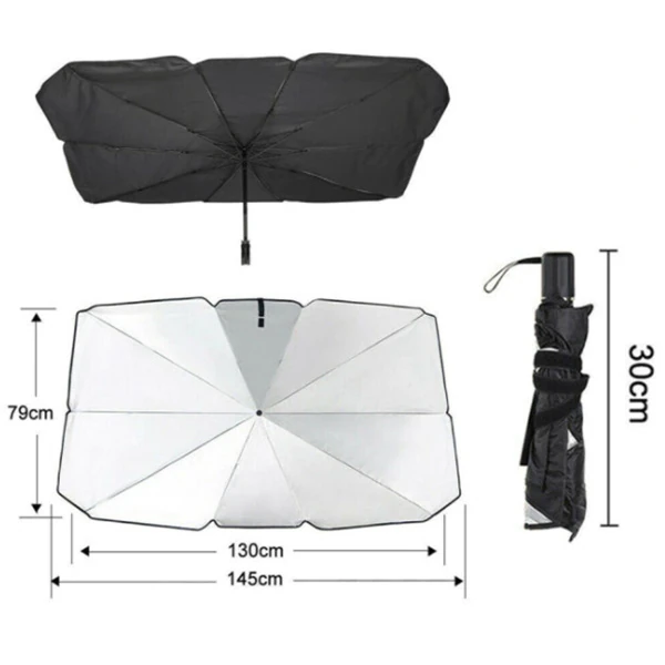 ALLY Araba Güneş Gölge Koruyucu Şemsiye Oto Ön Cam Güneşlik(145cm*79cm)-(5775) - Siyah-Gri