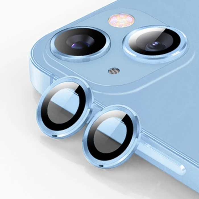 ALLY iPhone 14-14 Plus 3D Metal Çerçeveli Kamera Lens Koruyucu-(5775) - Gümüş