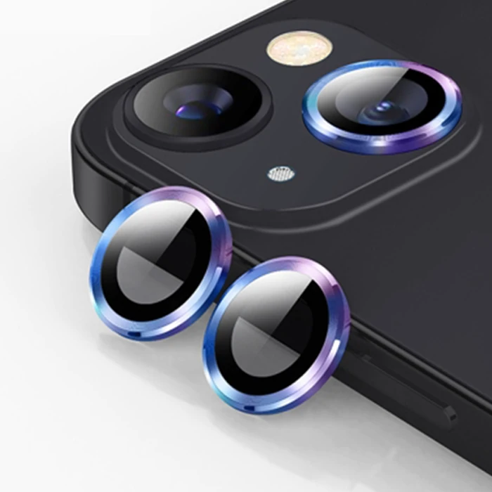 ALLY iPhone 14-14 Plus 3D Metal Çerçeveli Kamera Lens Koruyucu-(5775) - Mor
