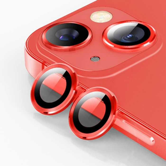 ALLY iPhone 14-14 Plus 3D Metal Çerçeveli Kamera Lens Koruyucu-(5775) - Mor