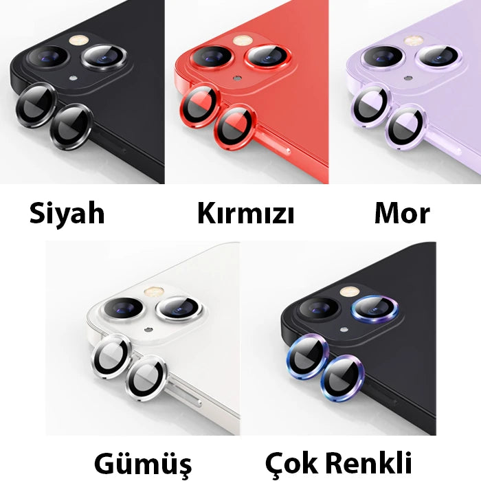 ALLY iPhone 14-14 Plus 3D Metal Çerçeveli Kamera Lens Koruyucu-(5775) - Gümüş