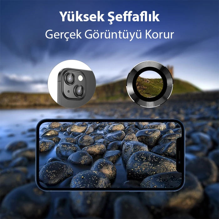 ALLY iPhone 14-14 Plus 3D Metal Çerçeveli Kamera Lens Koruyucu-(5775) - Mor