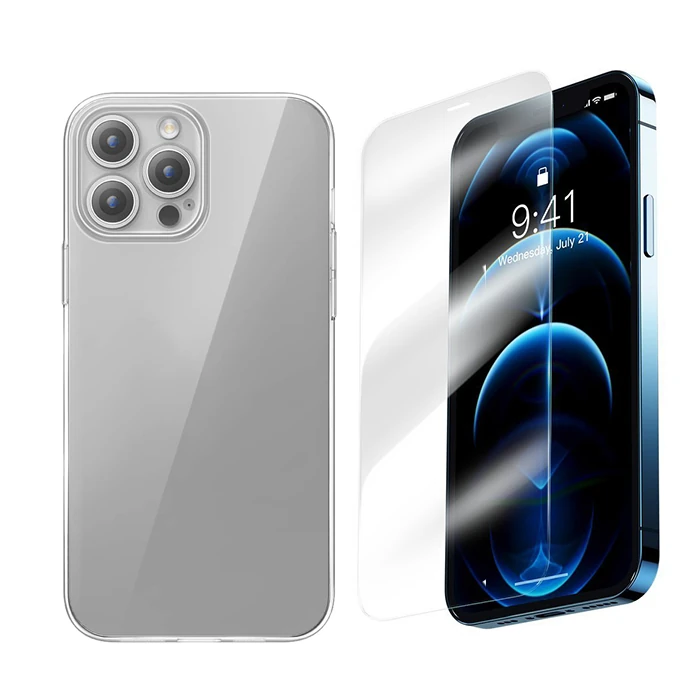 Baseus iPhone 15 Pro Corning Serisi Silikon Kılıf + Tempered Ekran Koruyucu Set-(5775) - Şeffaf 2