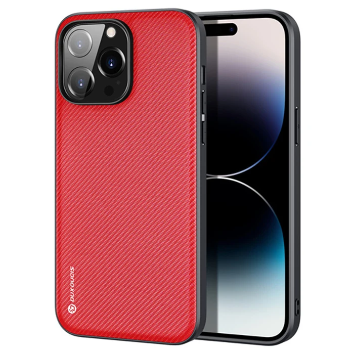 Dux Ducis Fino Serisi iPhone 14 Pro 6.1 inç Kılıf Premium Dokuma Silikon Kılıf-(5775) - Kırmızı