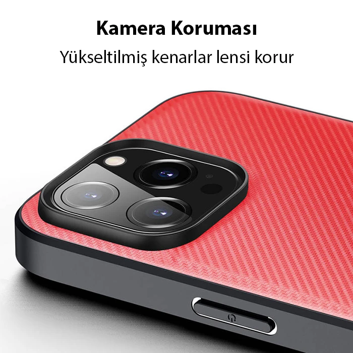 Dux Ducis Fino Serisi iPhone 14 Pro 6.1 inç Kılıf Premium Dokuma Silikon Kılıf-(5775) - Kırmızı