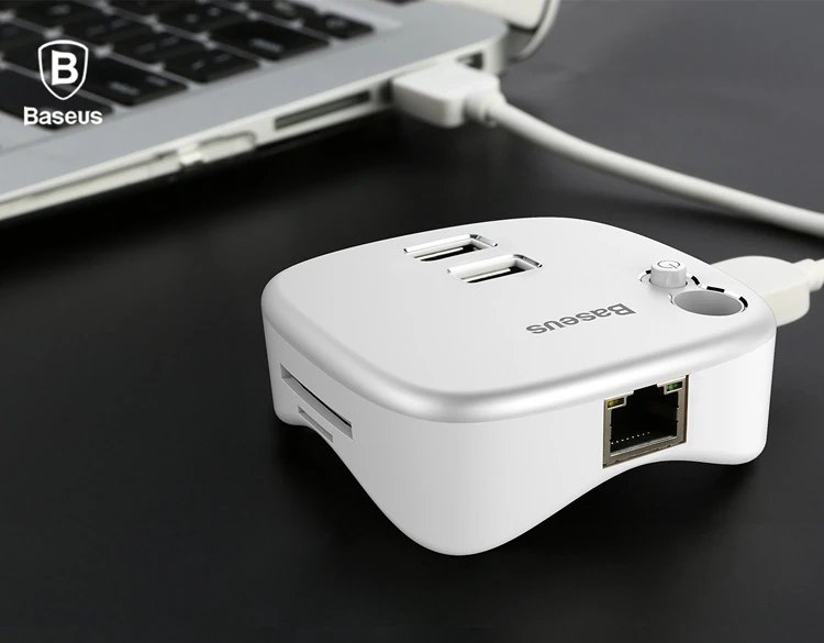 Baseus Çok Fonsiyonlu Notebook Adaptörü Hub Dual USB 3.0 RJ45 TF/SD-(5775) - Gümüş