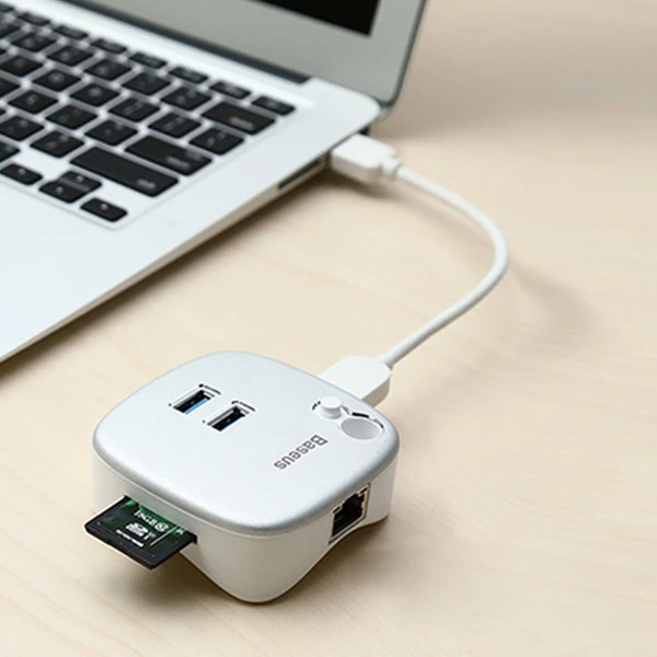 Baseus Çok Fonsiyonlu Notebook Adaptörü Hub Dual USB 3.0 RJ45 TF/SD-(5775) - Gümüş