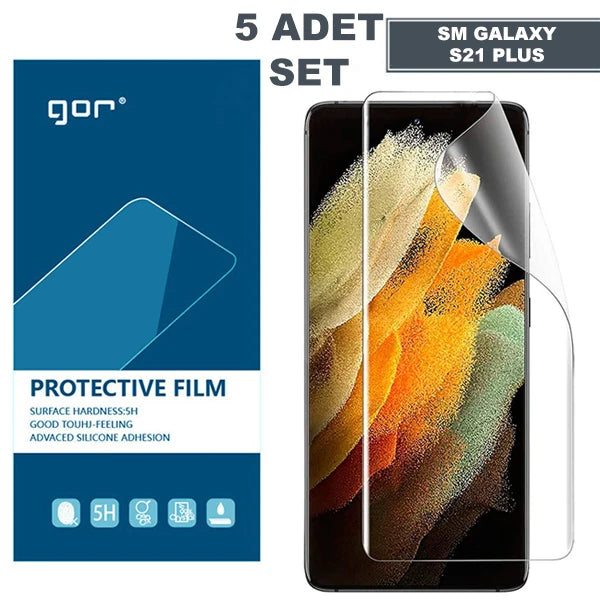 GOR SM Galaxy S21+Plus HD Darbe Emici Ekran Koruyucu Jelatin 5 Adet Set-(5775) - Şeffaf 2