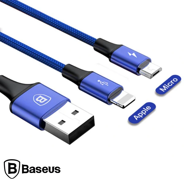 Baseus Rapid Series 2in1 İphone+ Micro Usb 3.0A Usb Kablo Şarj 120cm-(5775) - Mavi