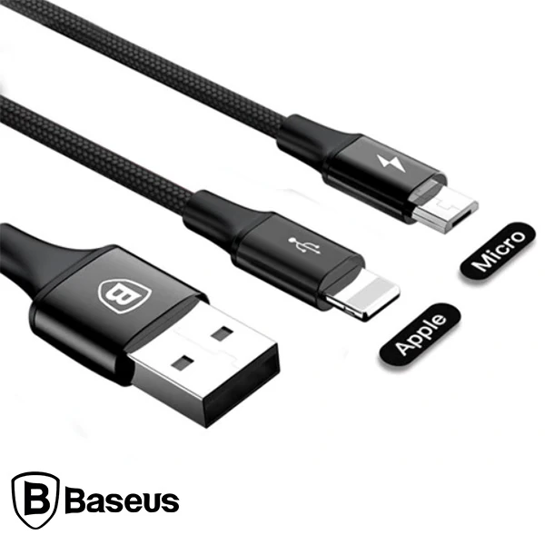 Baseus Rapid Series 2in1 İphone+ Micro Usb 3.0A Usb Kablo Şarj 120cm-(5775) - Mavi