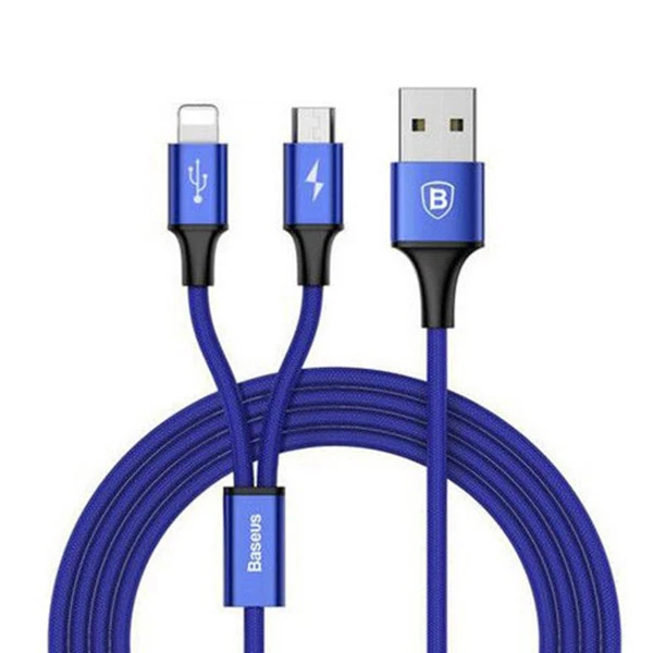 Baseus Rapid Series 2in1 İphone+ Micro Usb 3.0A Usb Kablo Şarj 120cm-(5775) - Mavi