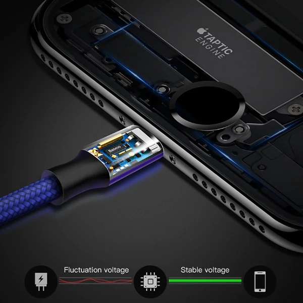 Baseus Rapid Series 2in1 İphone+ Micro Usb 3.0A Usb Kablo Şarj 120cm-(5775) - Mavi