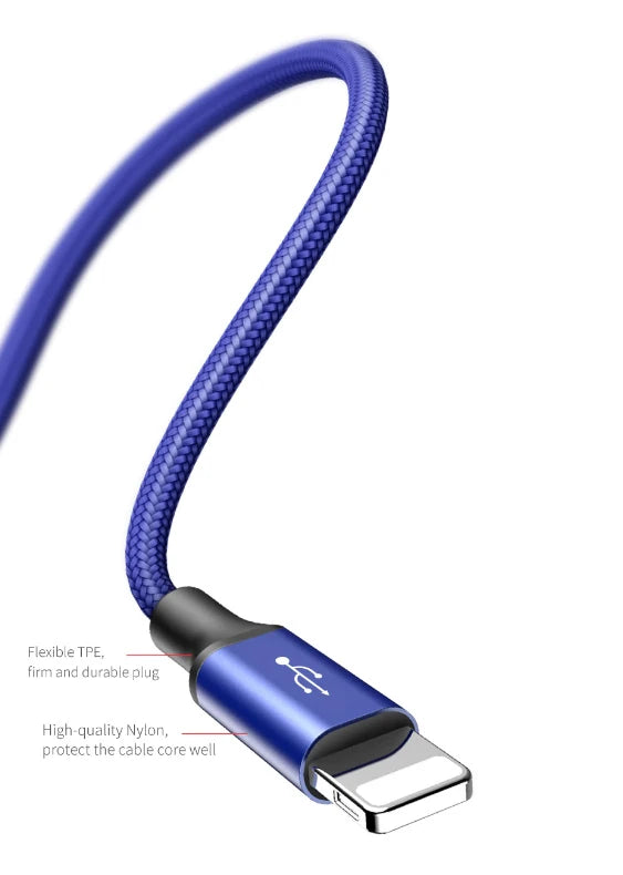 Baseus Rapid Series 2in1 İphone+ Micro Usb 3.0A Usb Kablo Şarj 120cm-(5775) - Mavi
