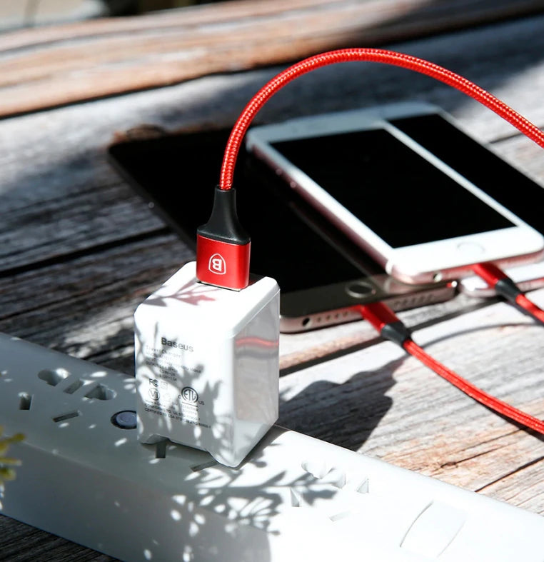 Baseus Rapid Series 2in1 İphone+ Micro Usb 3.0A Usb Kablo Şarj 120cm-(5775) - Mavi