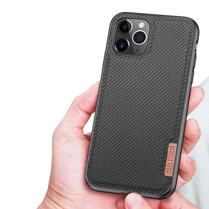 Dux Ducis Fino Serisi iPhone 11 Pro 5.8inç Kılıf Premium Dokuma Silikon Kılıf-(5775) - Siyah