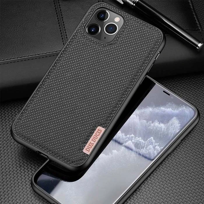 Dux Ducis Fino Serisi iPhone 11 Pro 5.8inç Kılıf Premium Dokuma Silikon Kılıf-(5775) - Siyah