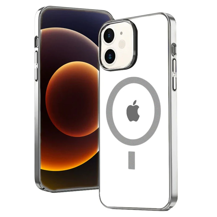 Ally iPhone 12 - 12 Pro 6.1inç Magsafe Uyumlu Renkli Kenar Silikon Kılıf-(5775) - Gümüş