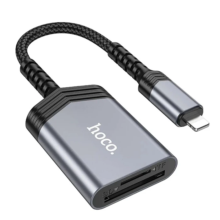 Hoco UA25 2-in-1 İPhone Lightning Kart Okuyucu-(5775) - Gri