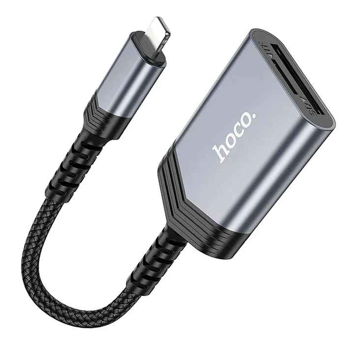 Hoco UA25 2-in-1 İPhone Lightning Kart Okuyucu-(5775) - Gri