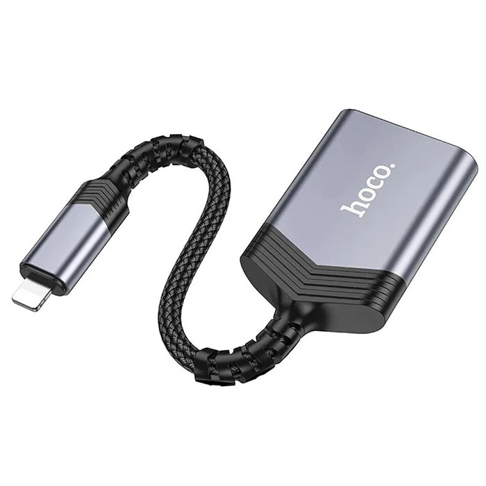 Hoco UA25 2-in-1 İPhone Lightning Kart Okuyucu-(5775) - Gri
