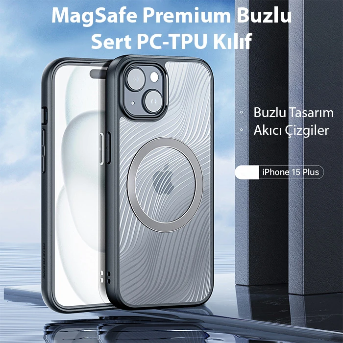 Dux Ducis iPhone 15 Plus Aimo Series MagSafe Premium Buzlu Sert PC-TPU Kılıf-(5775) - Siyah