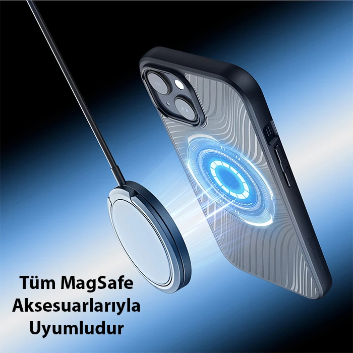 Dux Ducis iPhone 15 Plus Aimo Series MagSafe Premium Buzlu Sert PC-TPU Kılıf-(5775) - Siyah