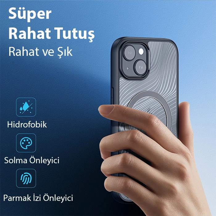Dux Ducis iPhone 15 Plus Aimo Series MagSafe Premium Buzlu Sert PC-TPU Kılıf-(5775) - Siyah