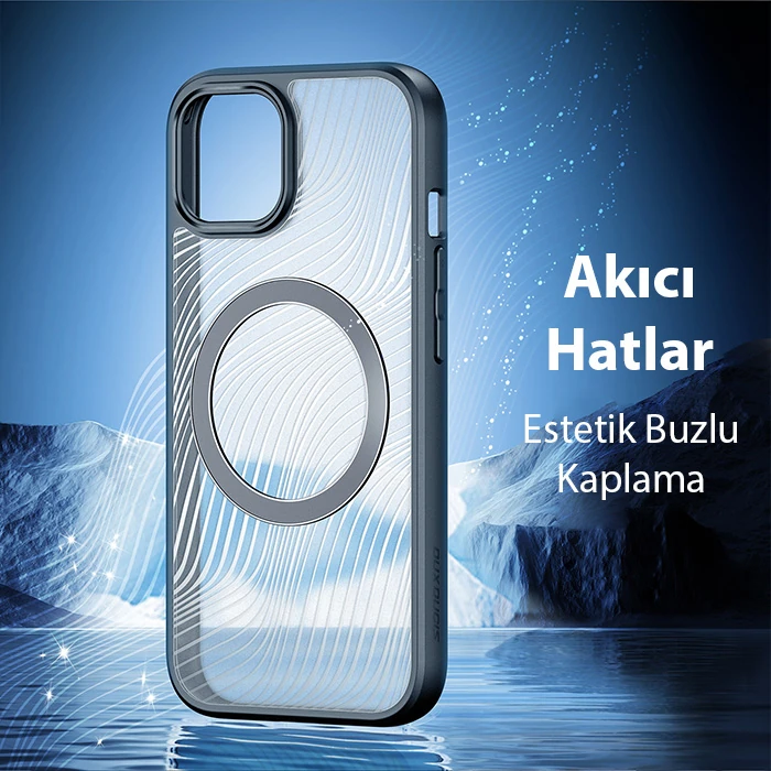 Dux Ducis iPhone 15 Plus Aimo Series MagSafe Premium Buzlu Sert PC-TPU Kılıf-(5775) - Siyah
