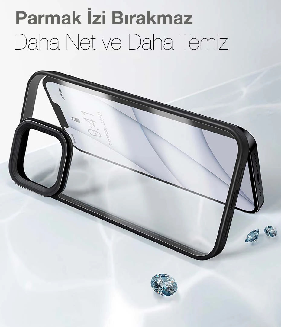 Baseus Crystal iPhone 13 Pro Max Kılıf Jel Çerçeve Zırhlı Silikon Kılıf-(5775) - Pembe