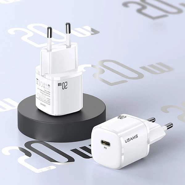 USAMS T36 20W Mini PD Hızlı Şarj Aleti 20W USB-C Güç Adaptörü-(5775) - Beyaz