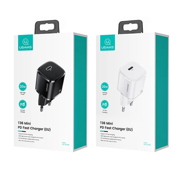 USAMS T36 20W Mini PD Hızlı Şarj Aleti 20W USB-C Güç Adaptörü-(5775) - Beyaz