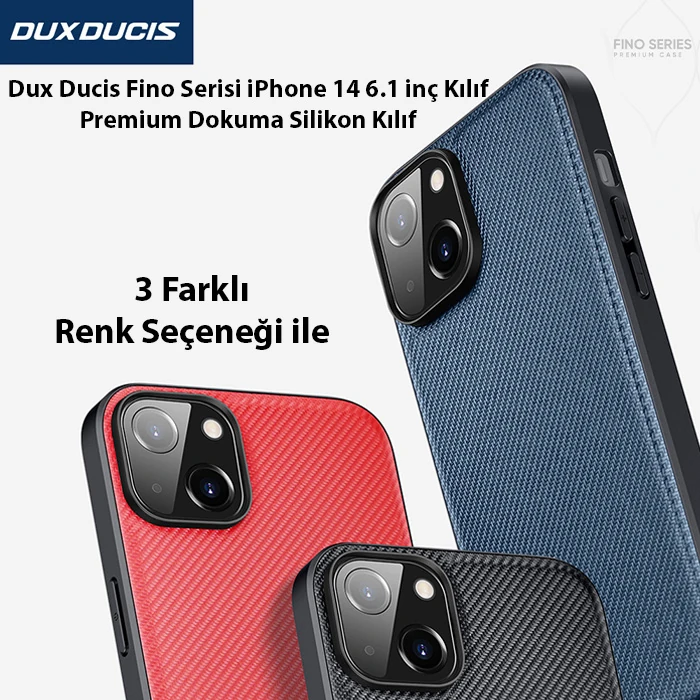 Dux Ducis Fino Serisi iPhone 14 6.1 inç Kılıf Premium Dokuma Silikon Kılıf-(5775) - Kırmızı