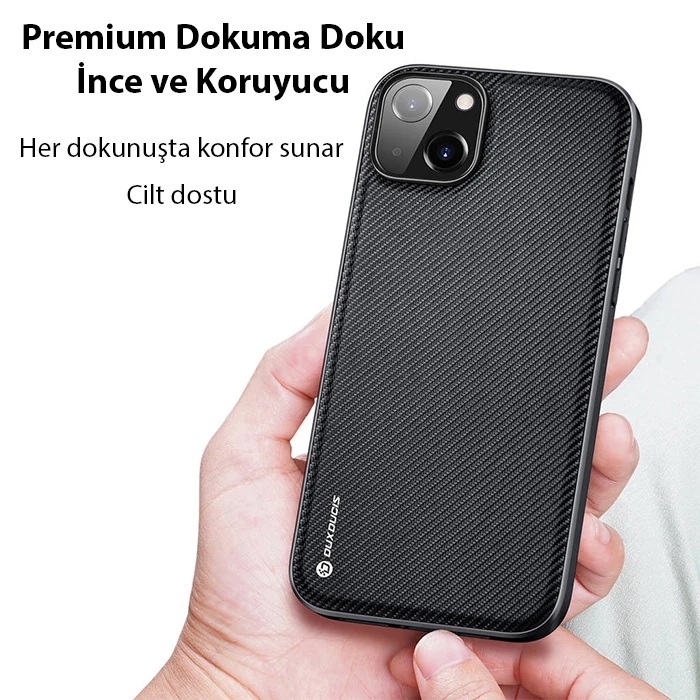 Dux Ducis Fino Serisi iPhone 14 6.1 inç Kılıf Premium Dokuma Silikon Kılıf-(5775) - Kırmızı