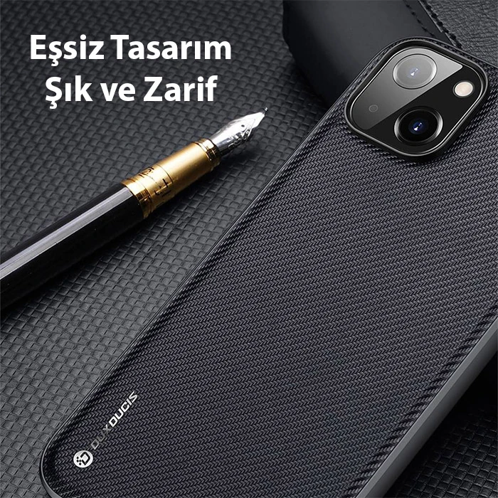 Dux Ducis Fino Serisi iPhone 14 6.1 inç Kılıf Premium Dokuma Silikon Kılıf-(5775) - Kırmızı
