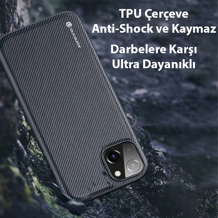 Dux Ducis Fino Serisi iPhone 14 6.1 inç Kılıf Premium Dokuma Silikon Kılıf-(5775) - Kırmızı
