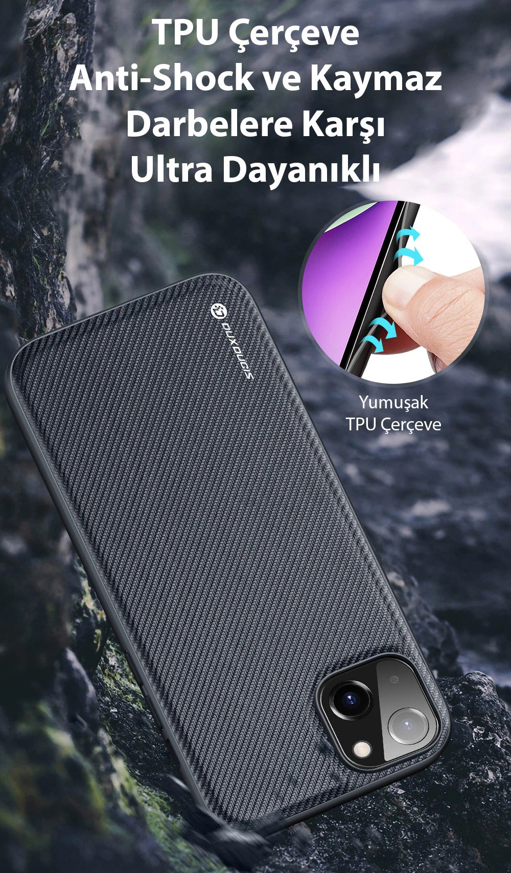 Dux Ducis Fino Serisi iPhone 14 6.1 inç Kılıf Premium Dokuma Silikon Kılıf-(5775) - Kırmızı