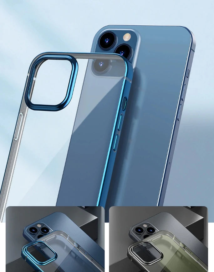 Baseus Glitter İPhone 12 Pro Max Şeffaf Lüx Silikon Kılıf Soft TPU Kılıf-(5775) - Mavi