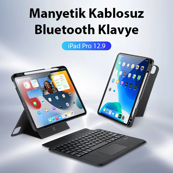 Dux Ducis iPad Pro 12.9 DK Series Kablosuz Bluetooth Klavye Touchpad Kılıf-(5775) - Siyah