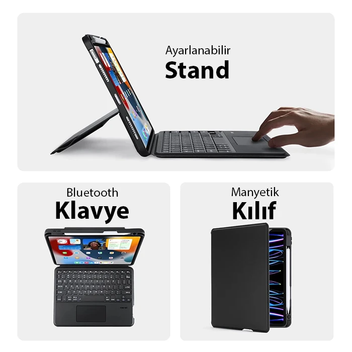 Dux Ducis iPad Pro 12.9 DK Series Kablosuz Bluetooth Klavye Touchpad Kılıf-(5775) - Siyah