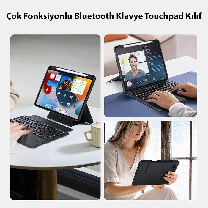 Dux Ducis iPad Pro 12.9 DK Series Kablosuz Bluetooth Klavye Touchpad Kılıf-(5775) - Siyah