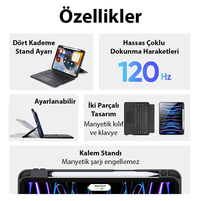 Dux Ducis iPad Pro 12.9 DK Series Kablosuz Bluetooth Klavye Touchpad Kılıf-(5775) - Siyah