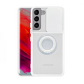 SM Galaxy S21 - S30 Kılıf Sürgülü Kamera Lens Korumalı Yüzük Standlı Silikon Kılıf-(5775) - Siyah