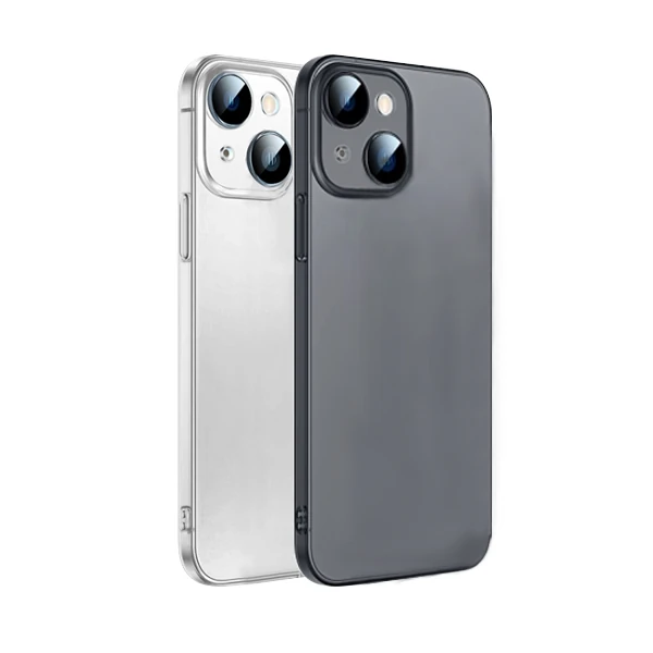 Ally iPhone 14 Plus 6.7inch Frosted Glass Şeffaf Kamera Korumalı Kılıf-(5775) - Siyah