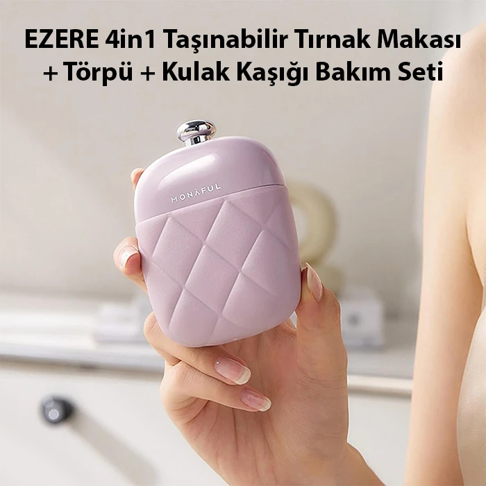 EZERE 4in1 Taşınabilir Tırnak Makası + Törpü + Kulak Kaşığı Bakım Seti-(5775) - Mor