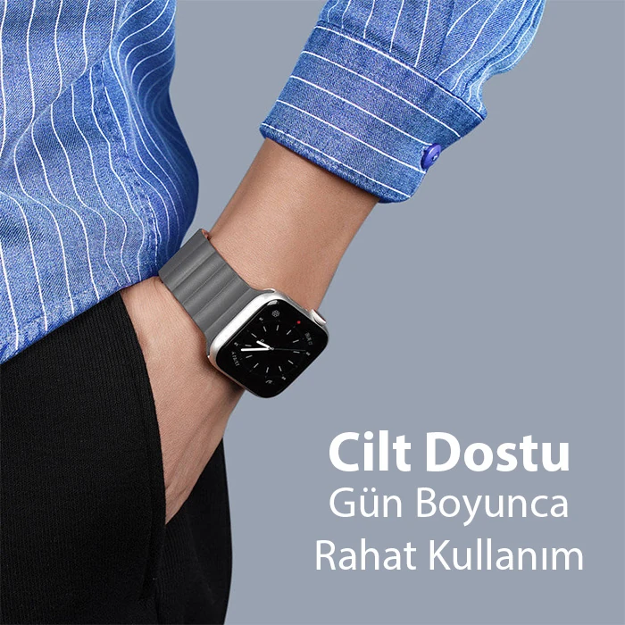 DUX DUCIS Apple Watch 42/44/45MM için Manyetik Zincir Versiyon PU Deri Kayış Kordon-(5775) - Mavi