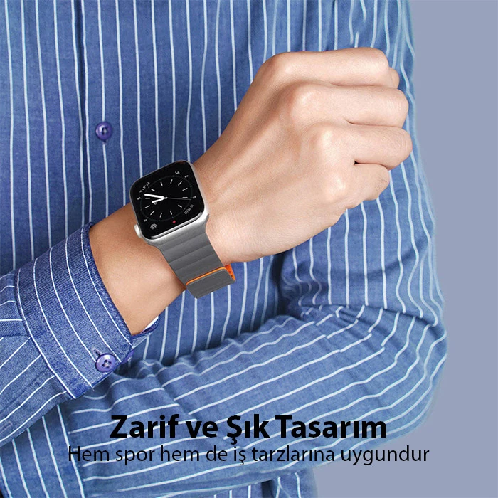 DUX DUCIS Apple Watch 42/44/45MM için Manyetik Zincir Versiyon PU Deri Kayış Kordon-(5775) - Mavi